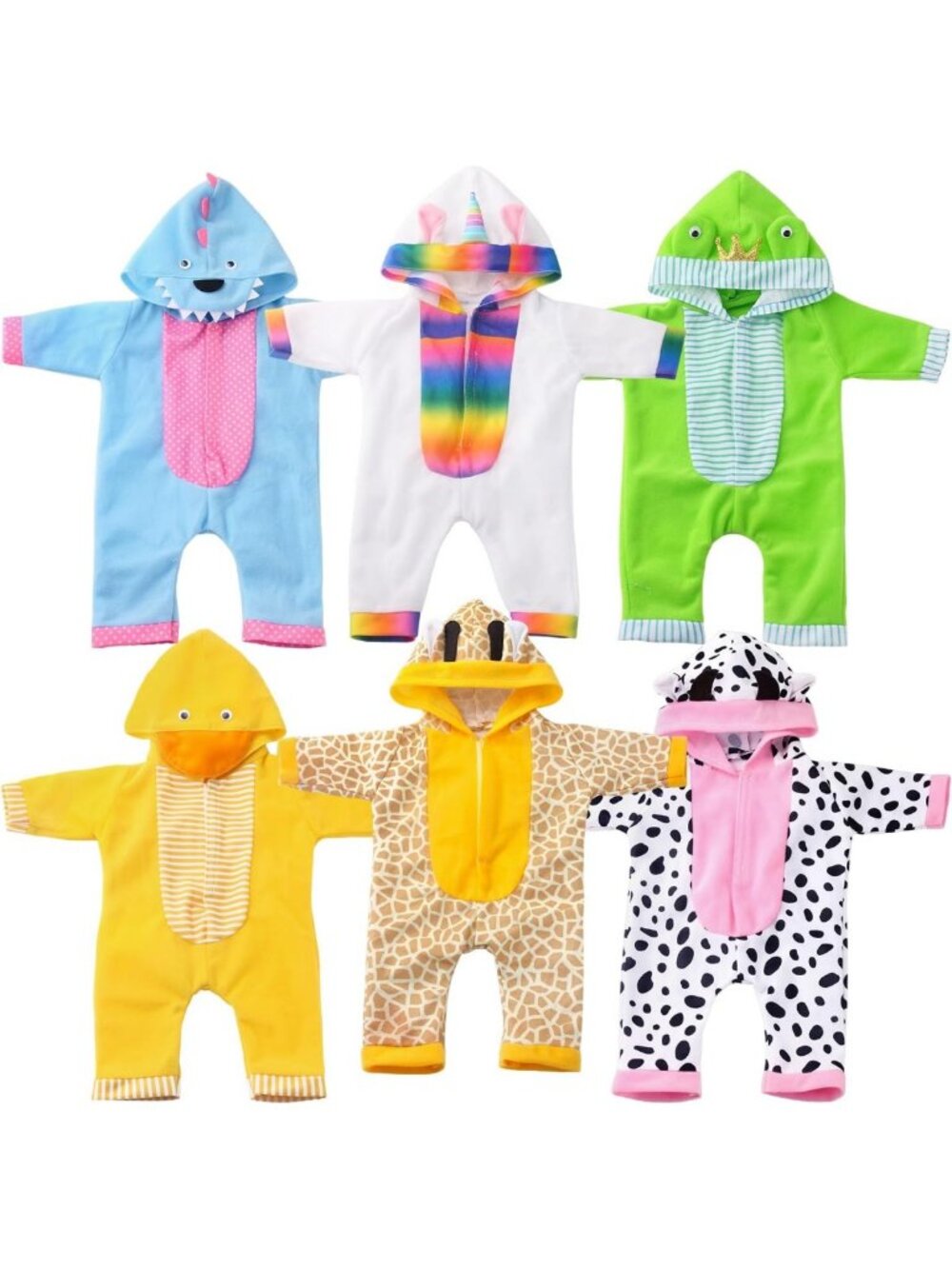 6 Sets Adorable Reborn Doll Animal Jumpsuits for 14-17 Inch Dolls, Cute Outfits